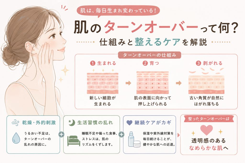肌のターンオーバーの仕組みを解説｜乾燥・生活習慣・継続ケアが肌状態に与える影響｜豊橋市のフェイシャルサロン